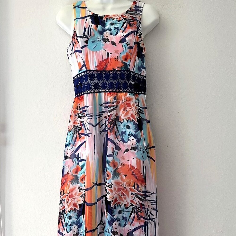 Charlotte Russe Tropical Hawaiian Floral Maxi Dress Small Like New